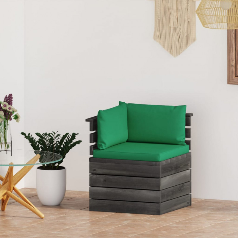 Ogrodowa sofa narożna z palet, z poduszkami, drewno sosnowe