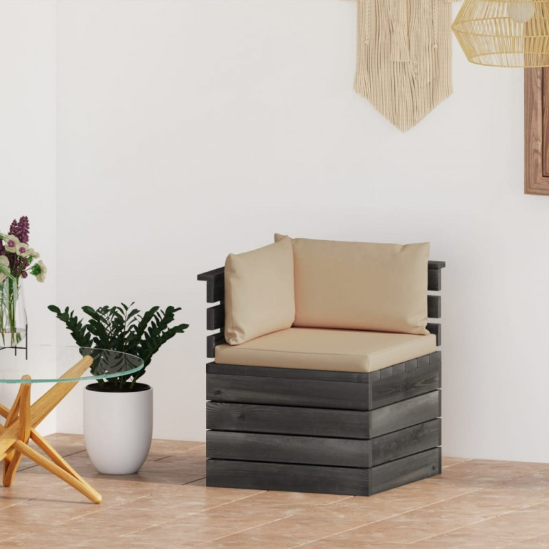 Ogrodowa sofa narożna z palet, z poduszkami, drewno sosnowe
