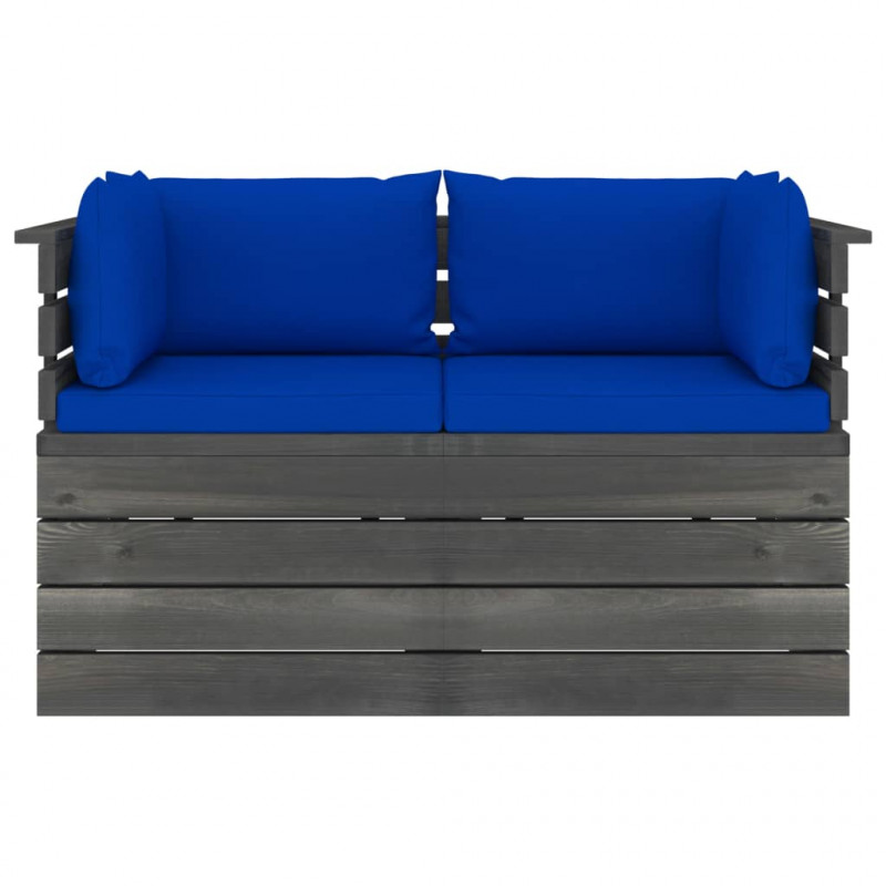 Ogrodowa sofa 2-osobowa z palet, z poduszkami, drewno sosnowe