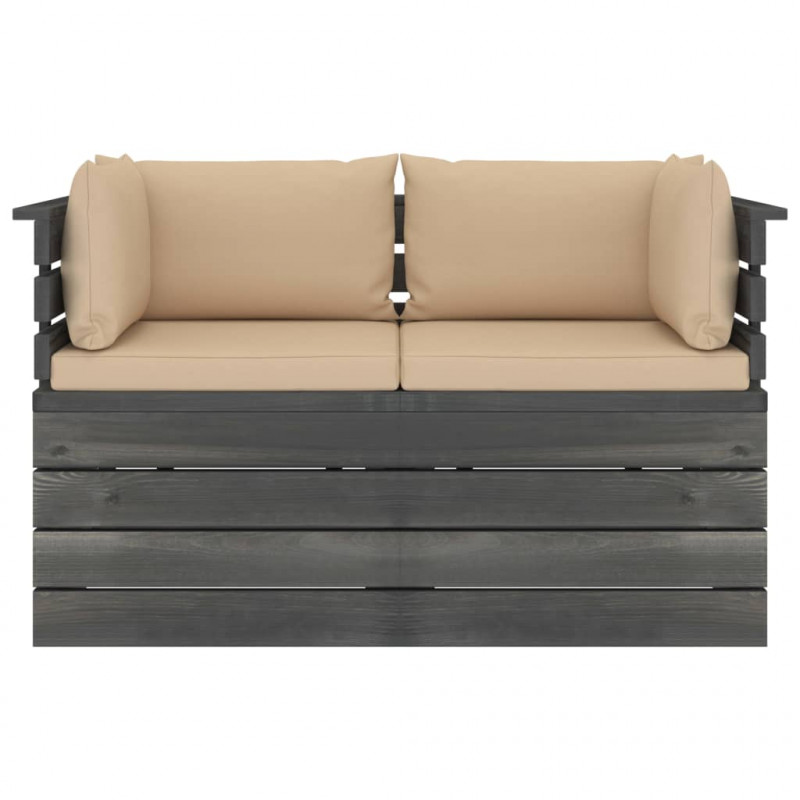 Ogrodowa sofa 2-osobowa z palet, z poduszkami, drewno sosnowe