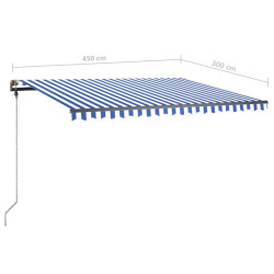 Ręcznie zwijana markiza z LED, 450 x 300 cm, niebiesko-biała