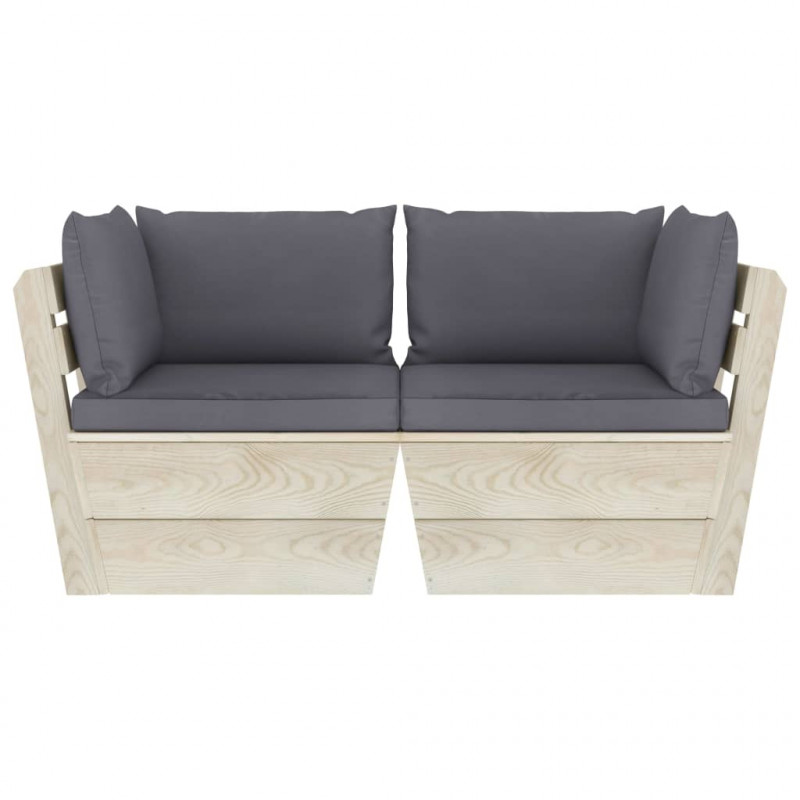 Ogrodowa sofa 2-osobowa z palet, z poduszkami, drewno świerkowe
