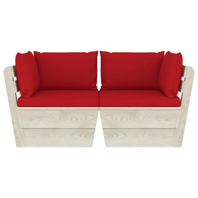Ogrodowa sofa 2-osobowa z palet, z poduszkami, drewno świerkowe