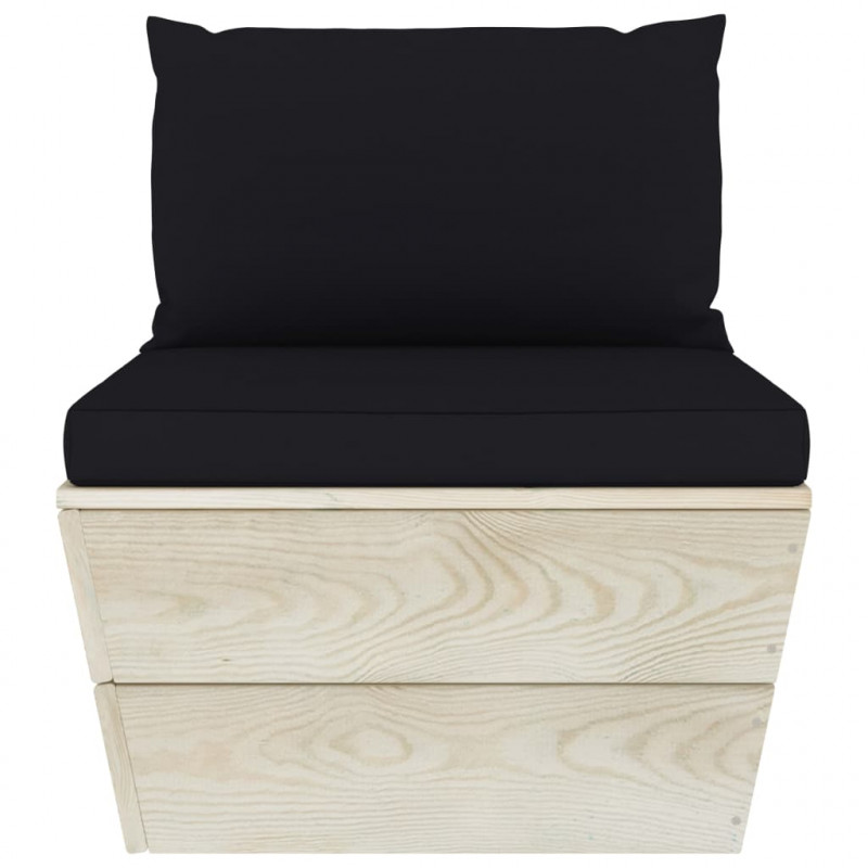 Ogrodowa sofa środkowa z palet, poduszki, impregnowany świerk
