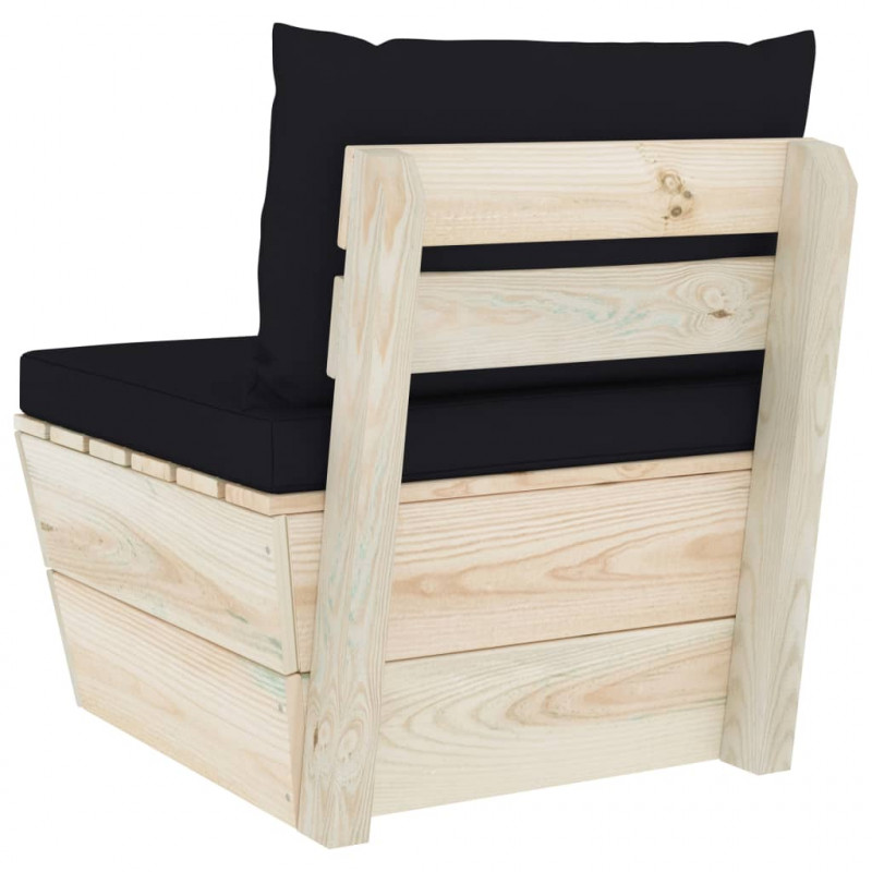 Ogrodowa sofa środkowa z palet, poduszki, impregnowany świerk