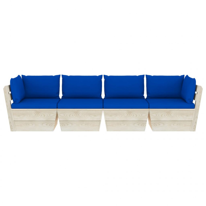 Ogrodowa sofa 4-osobowa z palet, z poduszkami, drewno świerkowe