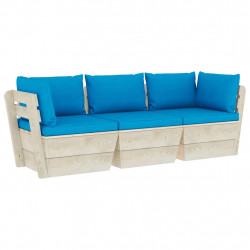 Ogrodowa sofa 3-osobowa z palet, z poduszkami, drewno świerkowe