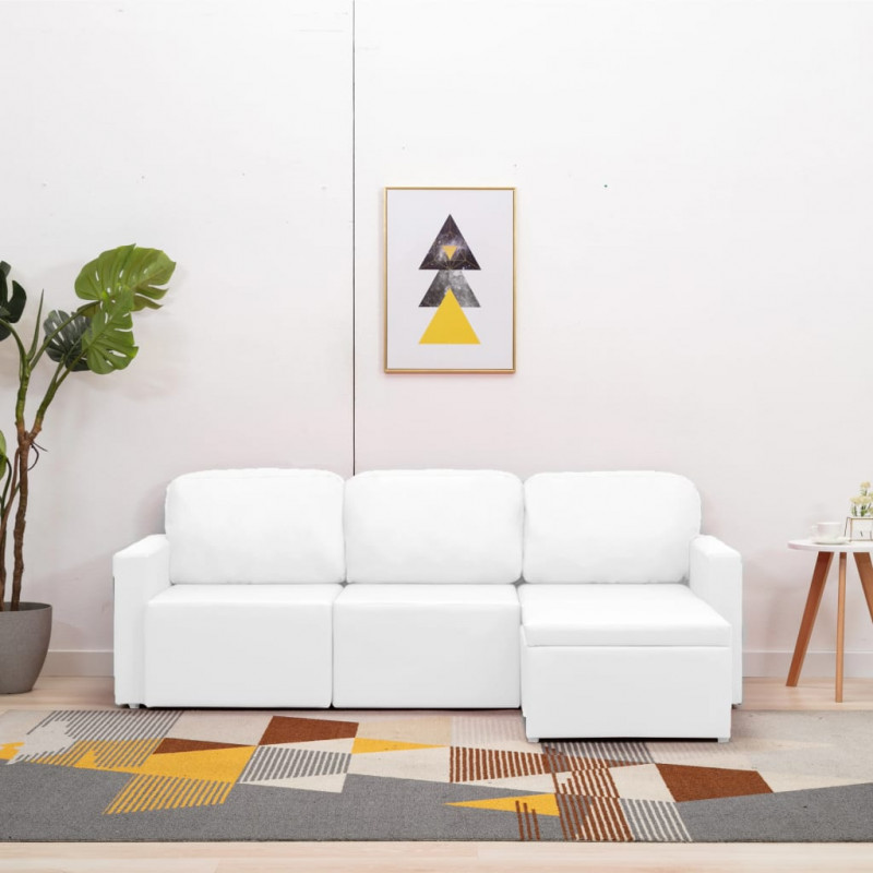 3-osobowa, rozkładana sofa modułowa, biała, sztuczna skóra
