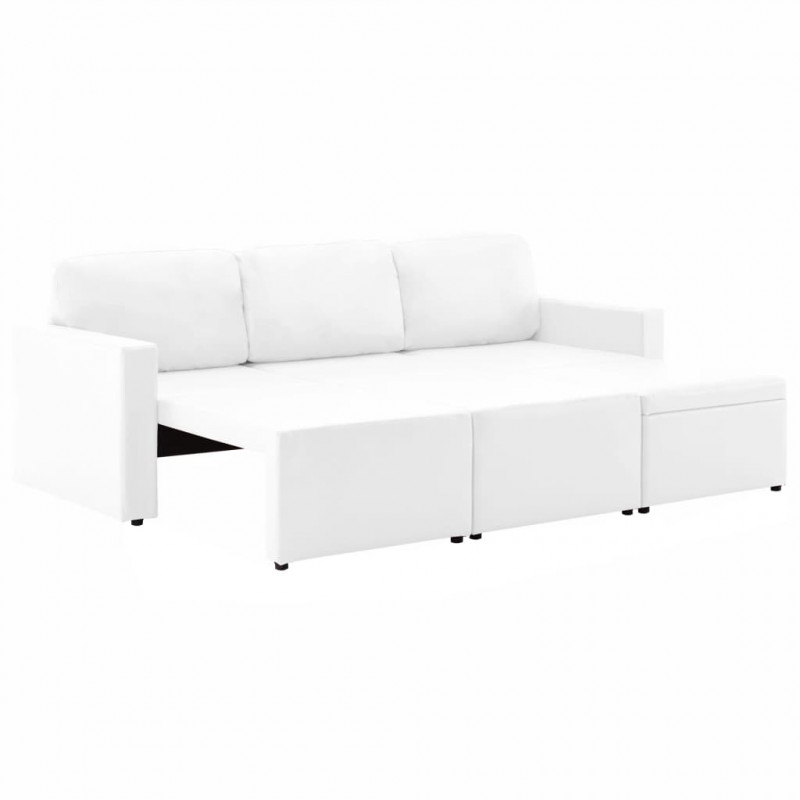 3-osobowa, rozkładana sofa modułowa, biała, sztuczna skóra