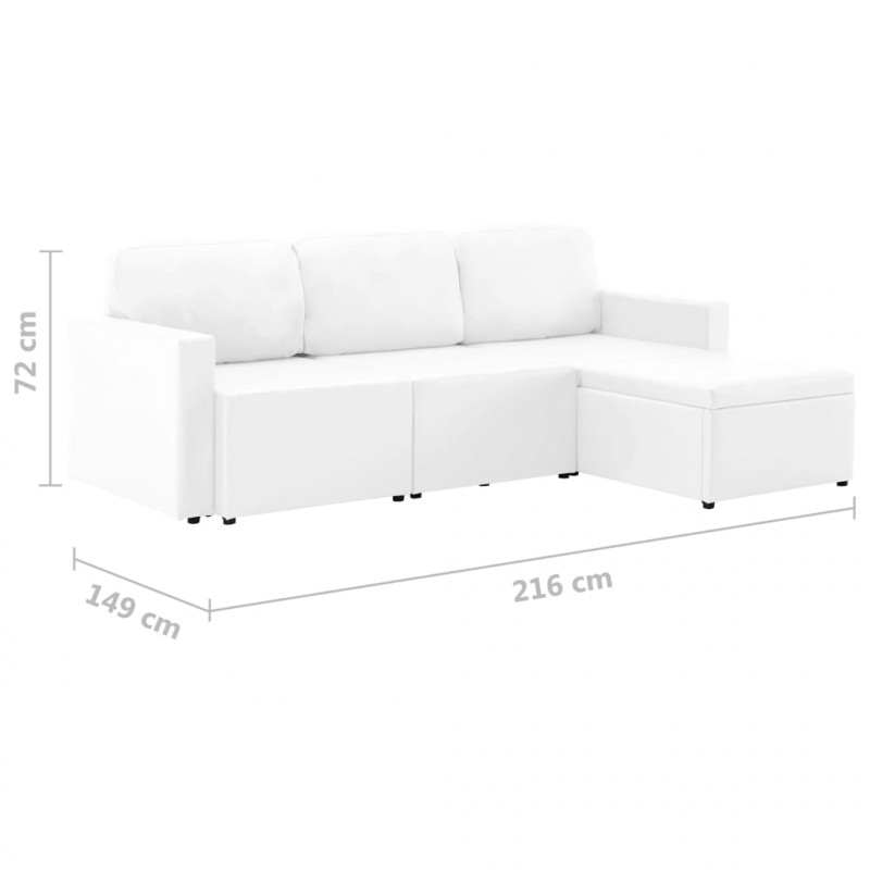 3-osobowa, rozkładana sofa modułowa, biała, sztuczna skóra