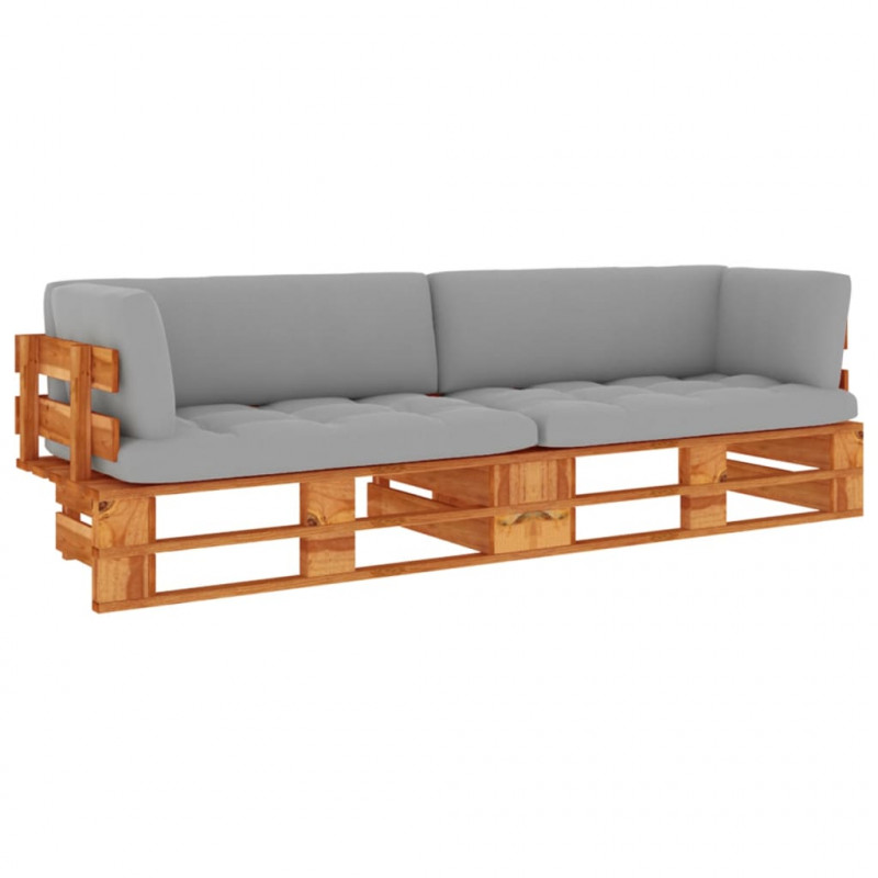 Sofa 2-os. z palet, z poduszkami, miodowy brąz, drewno sosnowe
