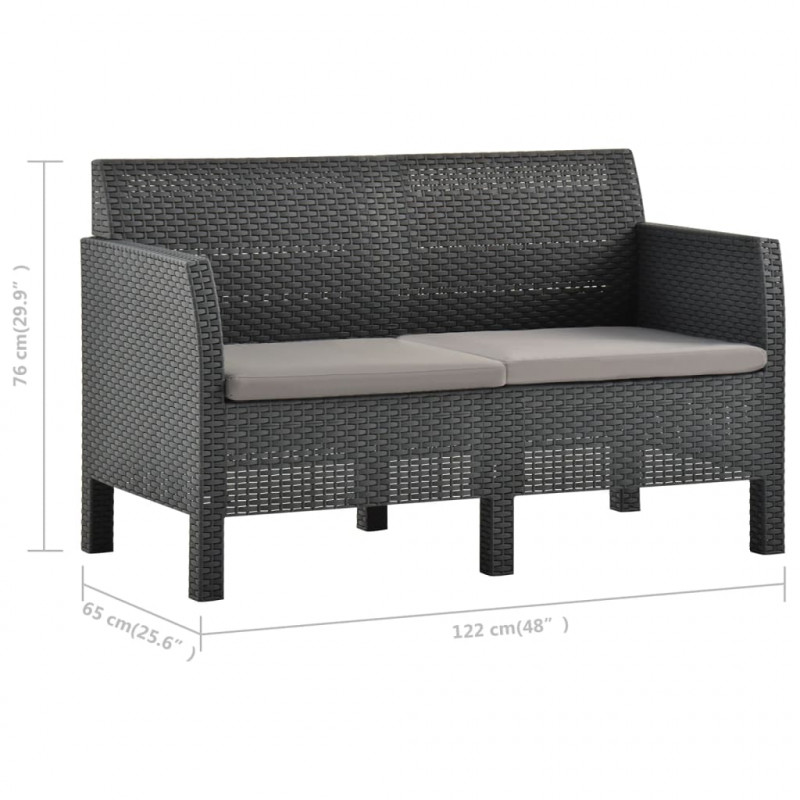 2-osobowa sofa ogrodowa z poduszkami, antracytowa, rattan PP