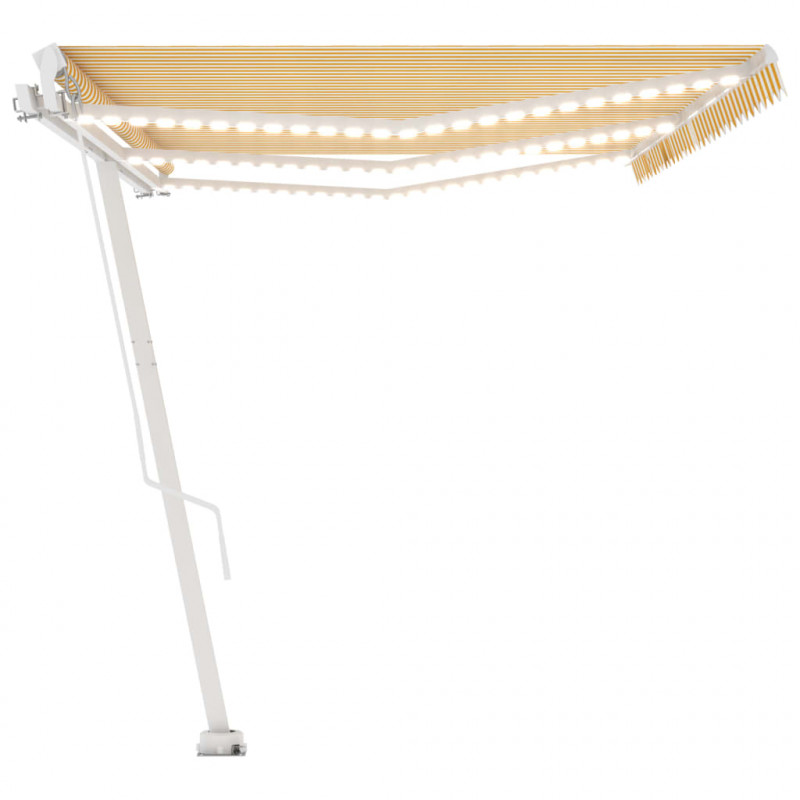 Ręcznie zwijana markiza z LED, 600 x 300 cm, żółto-biała