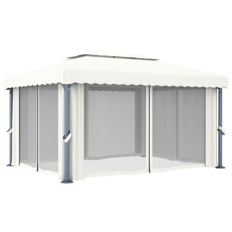Altana z zasłonami i sznurem lampek LED, 4x3 m, kremowa