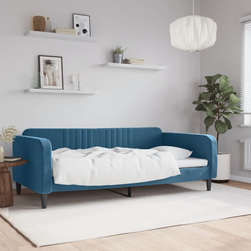 Sofa z funkcją spania, niebieska, 100x200 cm, obita aksamitem