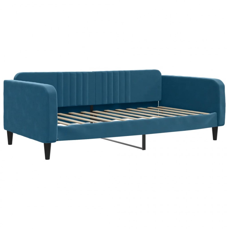 Sofa z funkcją spania, niebieska, 100x200 cm, obita aksamitem