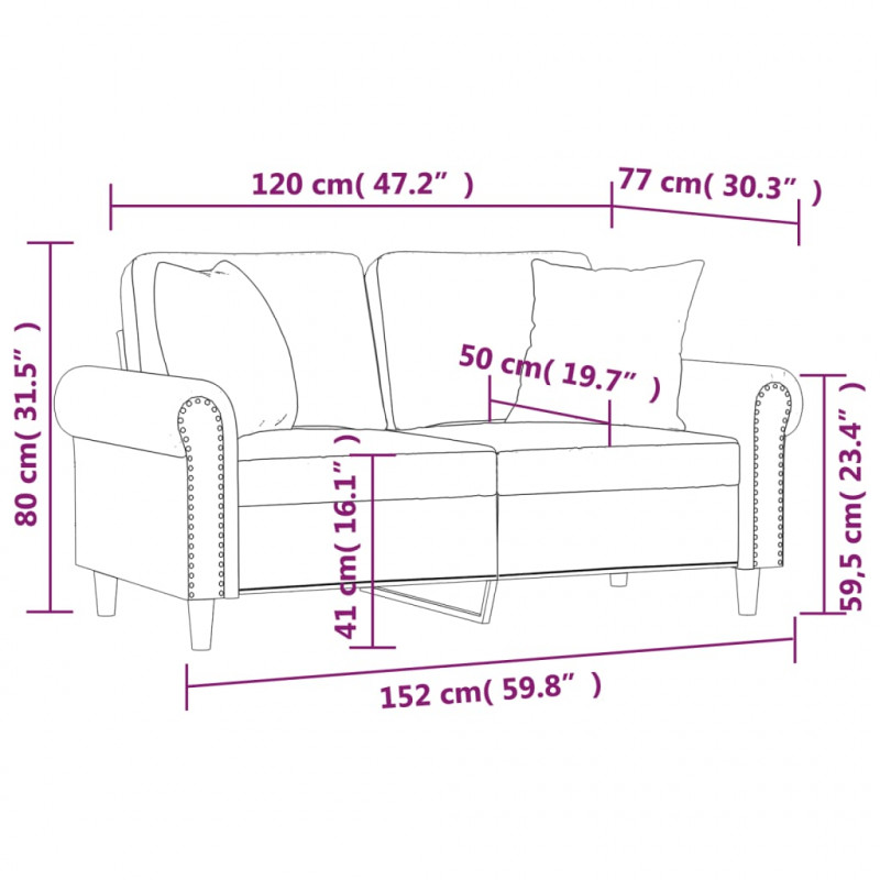 2-osobowa sofa z poduszkami, żółta, 120 cm, aksamit
