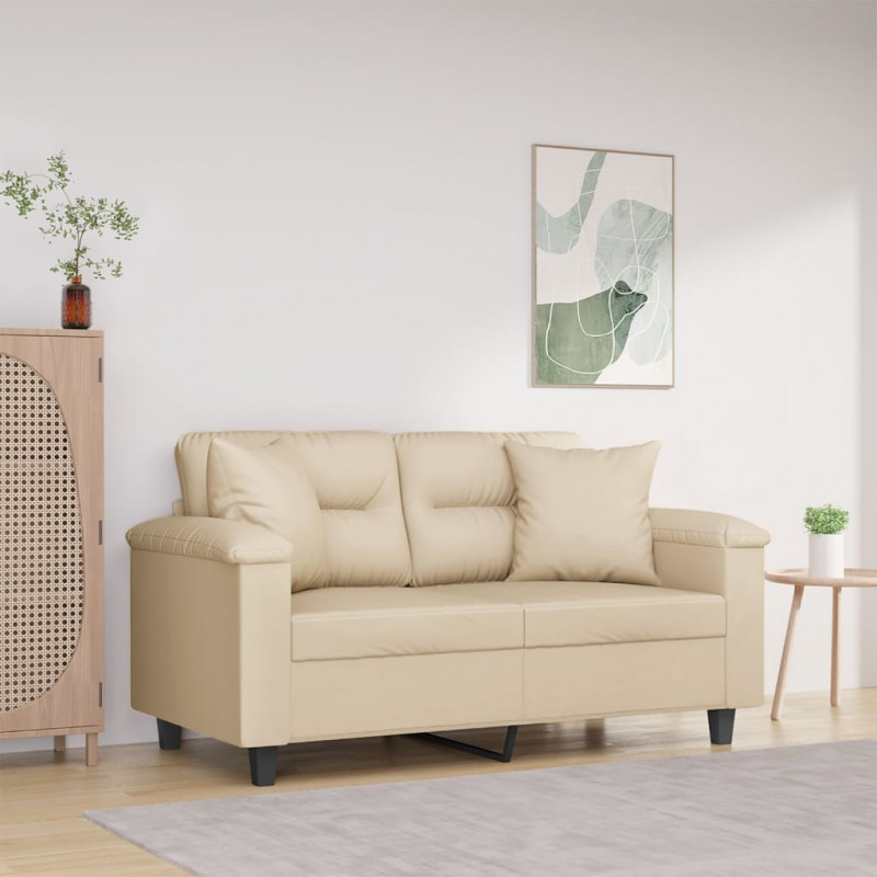 2-osobowa sofa z poduszkami, kremowa, 120 cm, mikrofibra