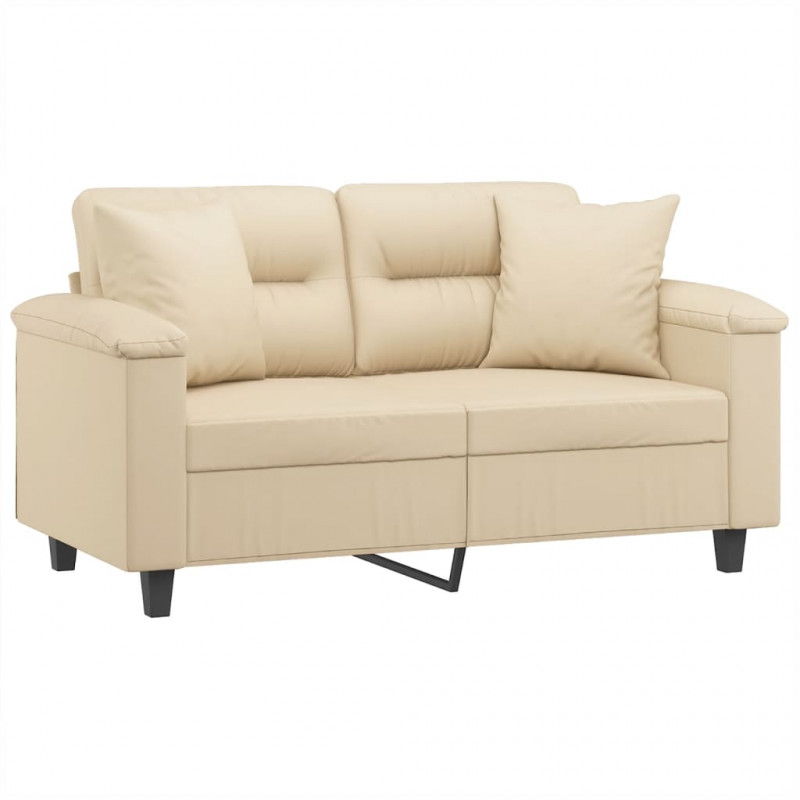 2-osobowa sofa z poduszkami, kremowa, 120 cm, mikrofibra