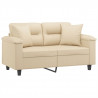 2-osobowa sofa z poduszkami, kremowa, 120 cm, mikrofibra