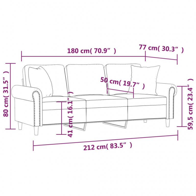 3-osobowa sofa z poduszkami, ciemnozielona, 180 cm, aksamit