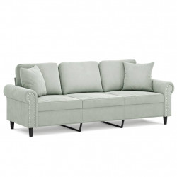 3-osobowa sofa z poduszkami, jasnoszara, 180 cm, aksamit