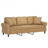 3-osobowa sofa z poduszkami, brązowa, 180 cm, aksamit