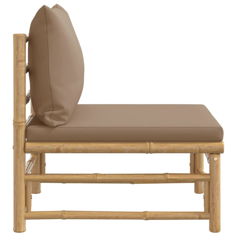 Środkowa sofa ogrodowa z poduszkami w kolorze taupe, bambusowa