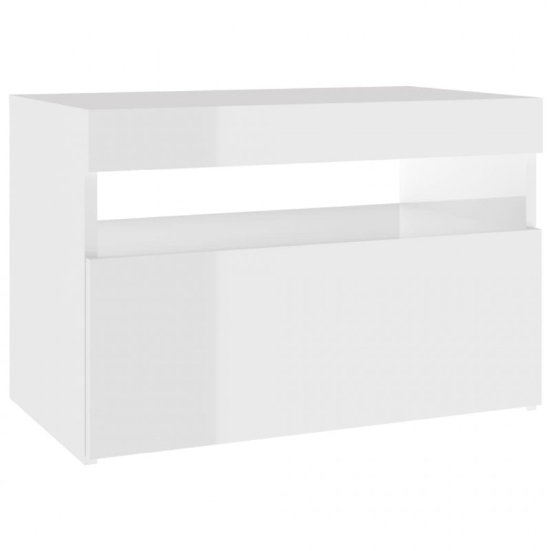 Szafka nocna z LED, wysoki połysk, biała, 60x35x40 cm, płyta