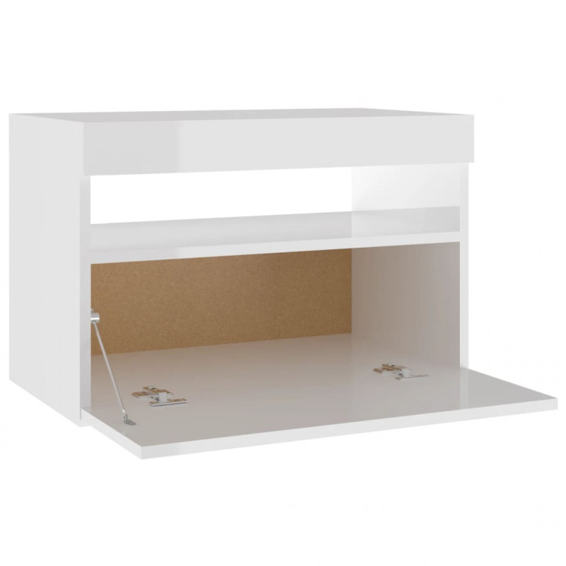 Szafka nocna z LED, wysoki połysk, biała, 60x35x40 cm, płyta