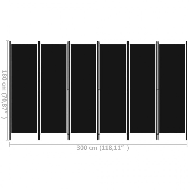 Parawan 6-panelowy, czarny, 300 x 180 cm