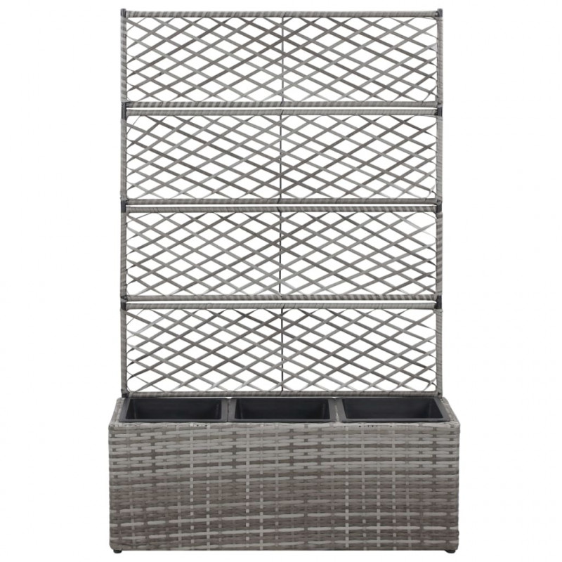Donica z kratką i 3 wkładami, 83x30x130 cm, polirattan, szara