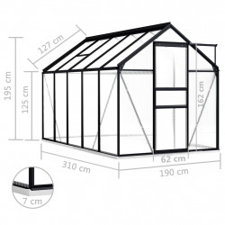 Szklarnia z ramą podstawy, antracytowa, aluminium, 5,89 m²