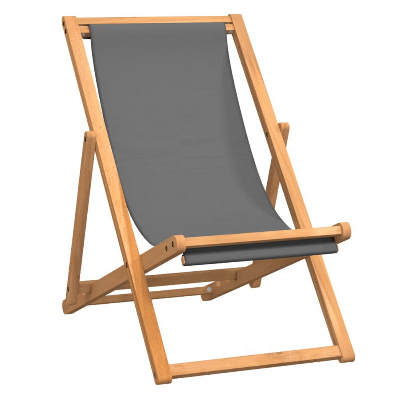 Składany leżak plażowy, lite drewno tekowe, szary