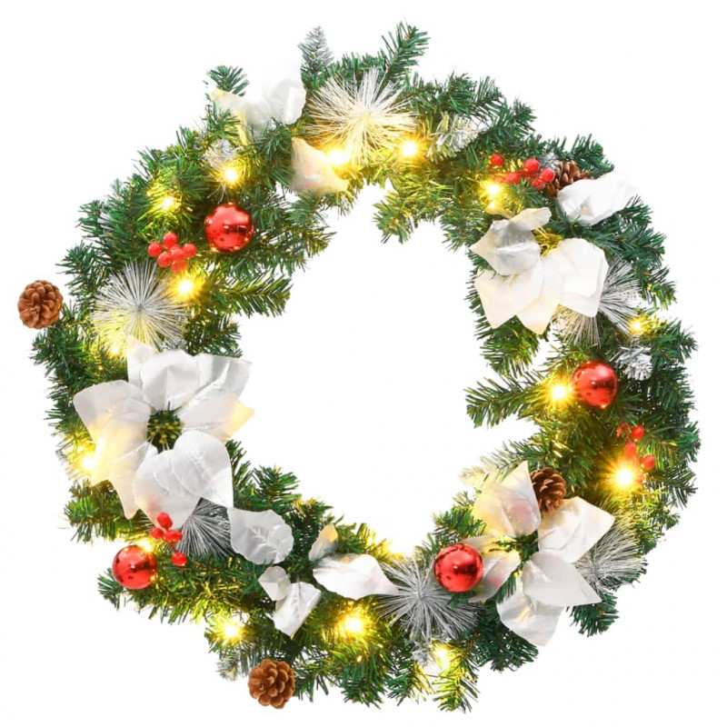 Wieniec świąteczny z lampkami LED, zielony, 60 cm, PVC