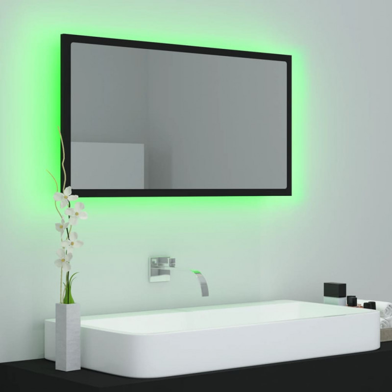 Lustro łazienkowe z LED, czarne, 80x8,5x37 cm, akryl