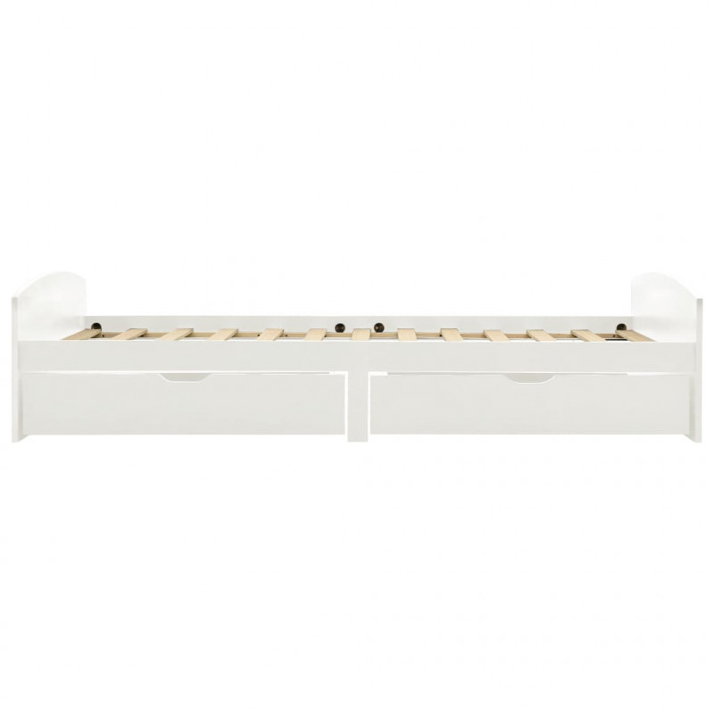 Rama łóżka z 2 szufladami, biała, drewno sosnowe, 90 x 200 cm