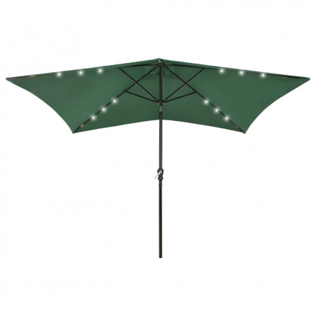 Parasol ogrodowy z LED i stalowym słupkiem, zielony, 2x3 m