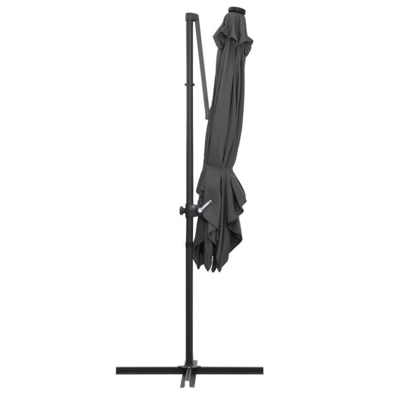 Parasol wiszący z LED i stalowym słupkiem, 250x250 cm, antracyt