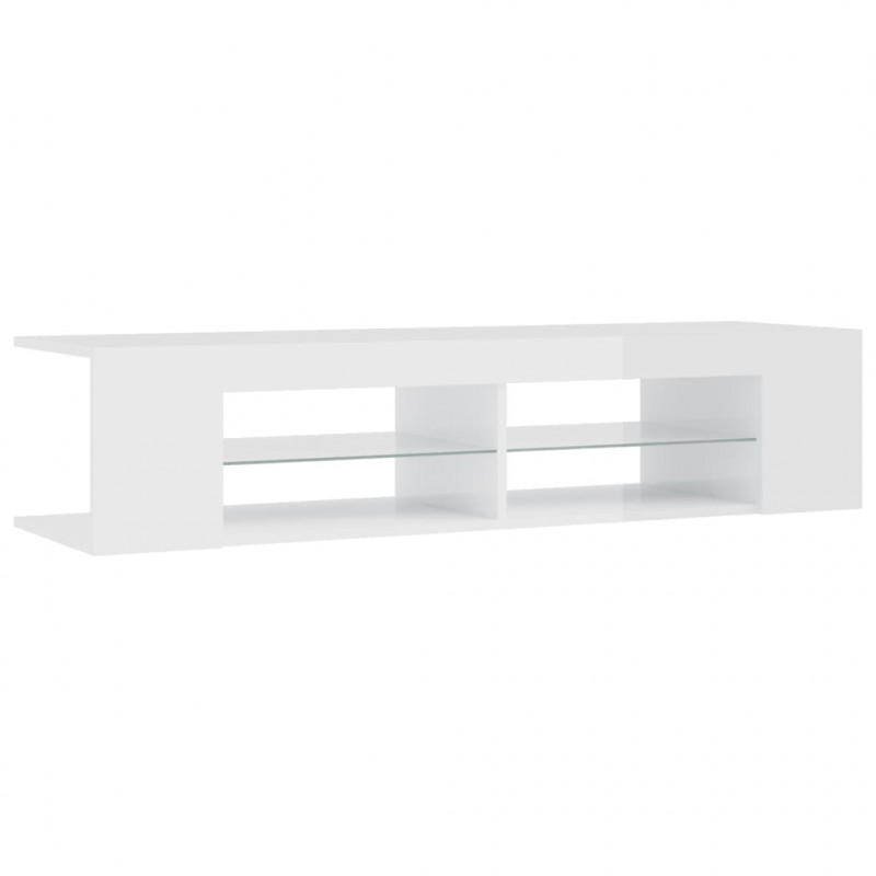 Szafka TV z lampkami LED, wysoki połysk, biała, 135x39x30 cm