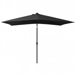 Parasol ogrodowy z LED i stalowym słupkiem, czarny, 2x3 m