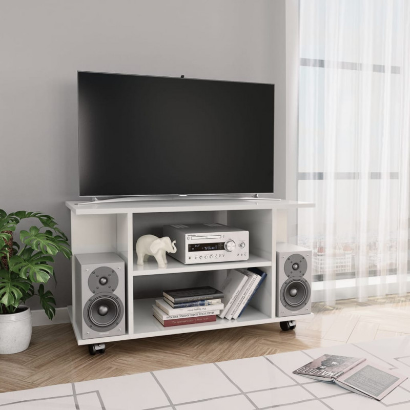 Szafka pod TV, wysoki połysk, biała, 80x40x45 cm
