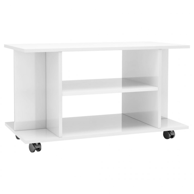 Szafka pod TV, wysoki połysk, biała, 80x40x45 cm