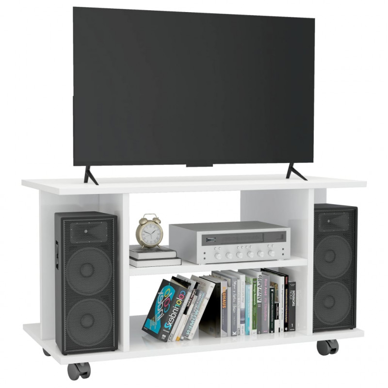 Szafka pod TV, wysoki połysk, biała, 80x40x45 cm