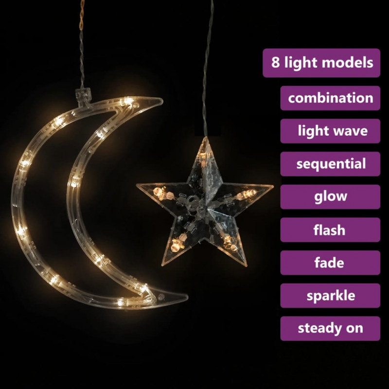 Lampki świąteczne z gwiazdkami i księżycami, na pilota, 138 LED