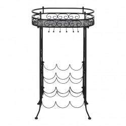 Metalowy stojak na 9 butelek wina ze stolikiem i wieszakami