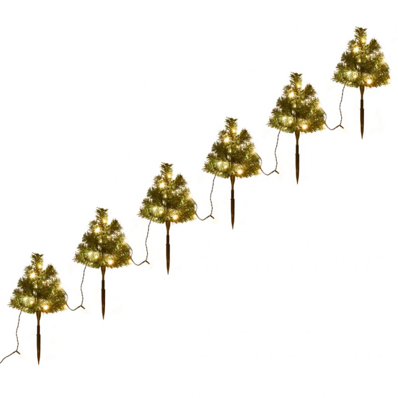 Drzewka do ozdoby ścieżki, 6 szt., ciepłe białe LED, 45 cm, PVC