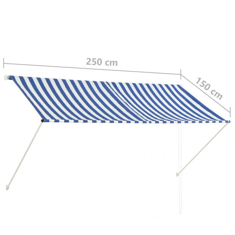 Markiza zwijana, 250 x 150 cm, niebiesko-biała