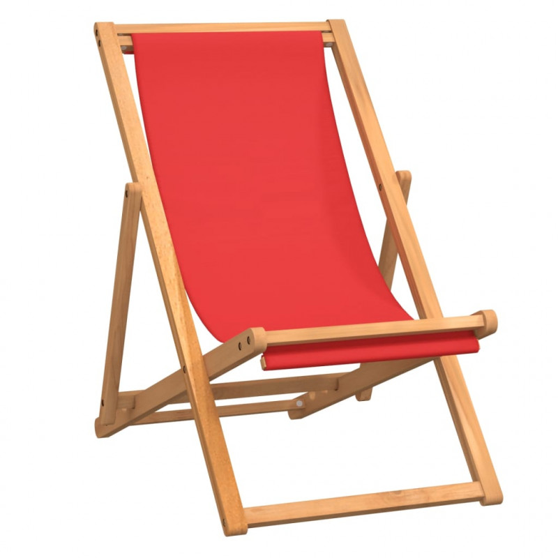 Składany leżak plażowy, lite drewno tekowe, czerwony