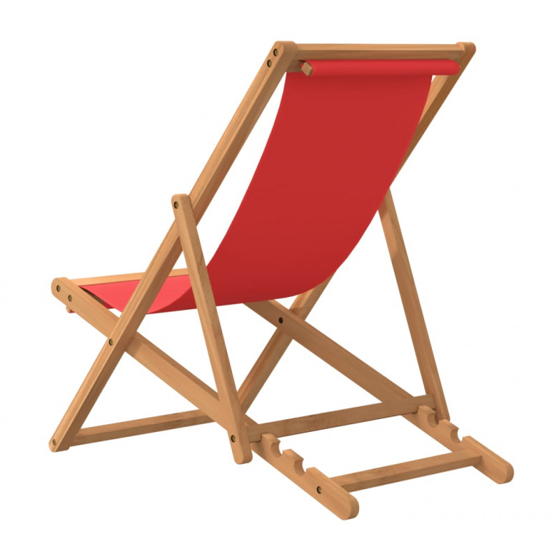 Składany leżak plażowy, lite drewno tekowe, czerwony